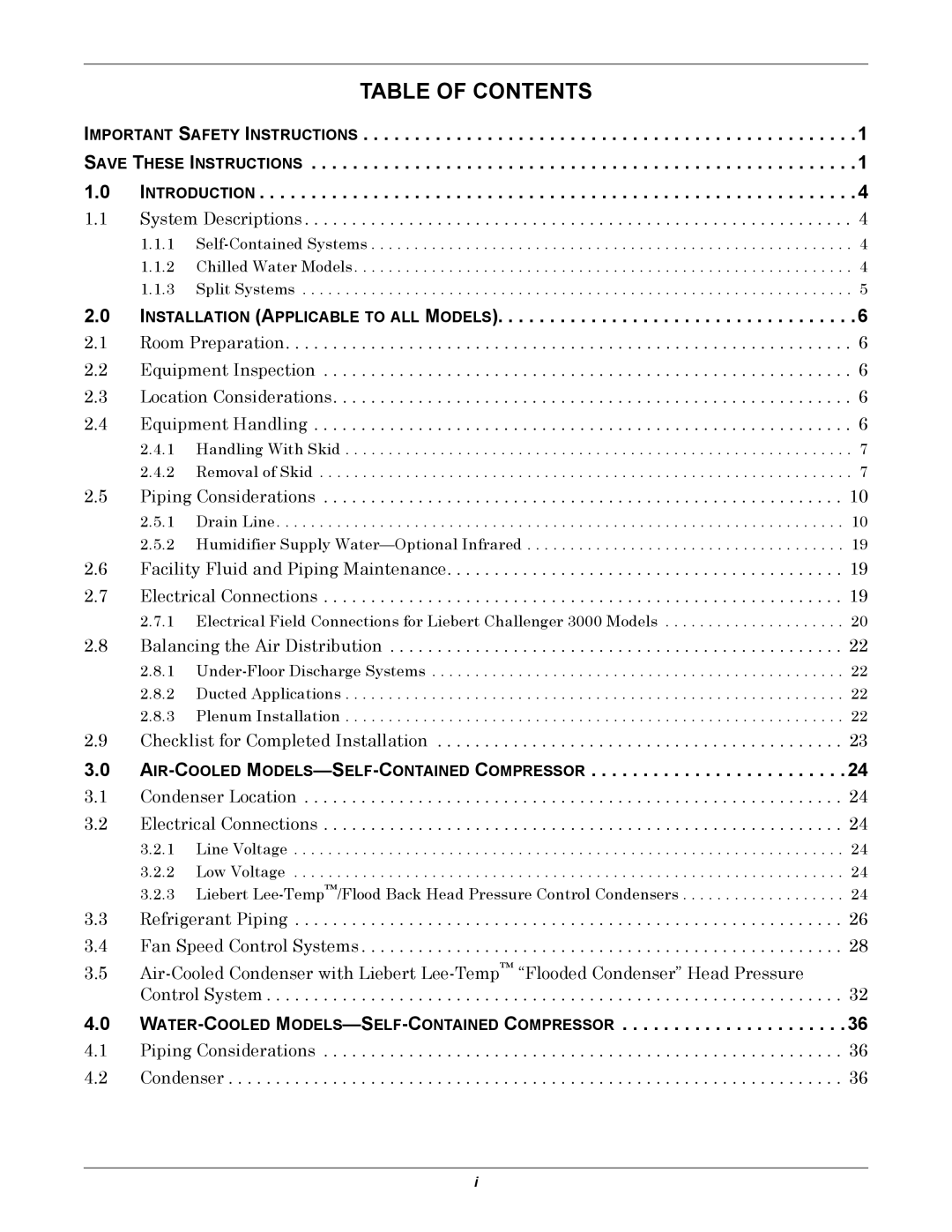 Emerson 3000 installation manual Table of Contents 