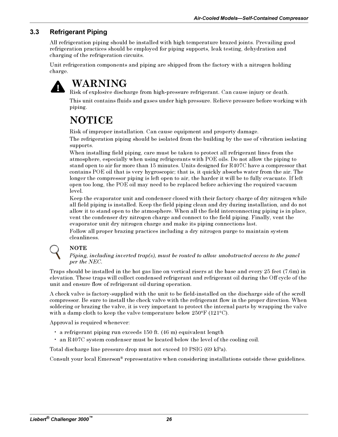 Emerson 3000 installation manual Refrigerant Piping 