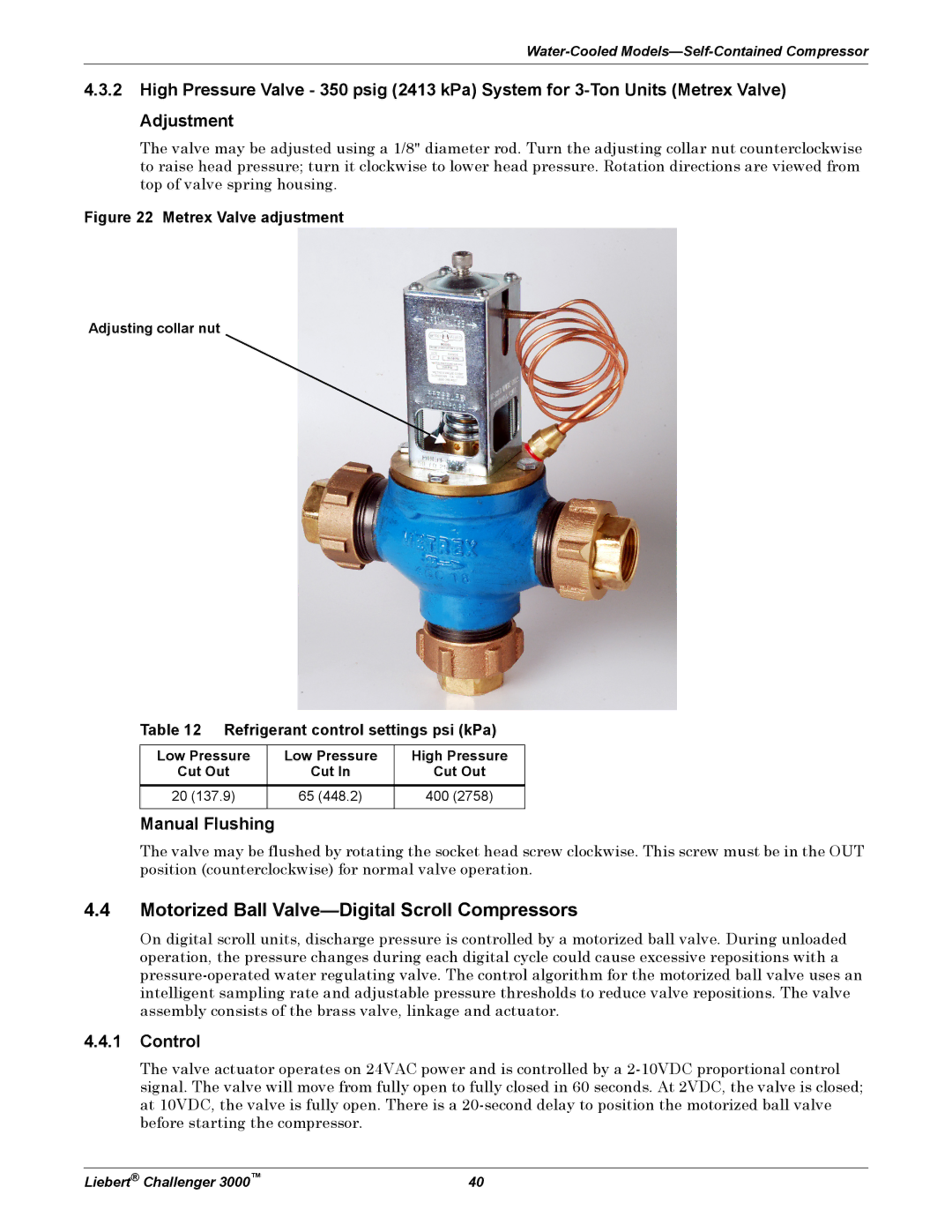 Emerson 3000 installation manual Motorized Ball Valve-Digital Scroll Compressors, Manual Flushing, Control 