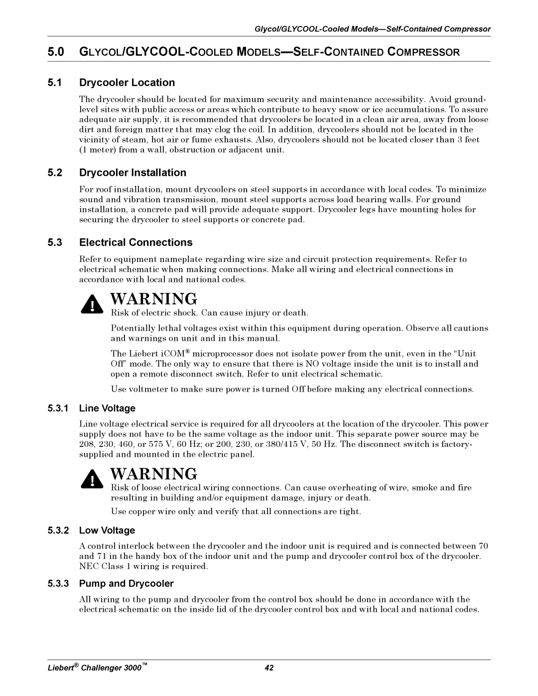 Emerson 3000 installation manual Drycooler Location, Drycooler Installation, Pump and Drycooler 