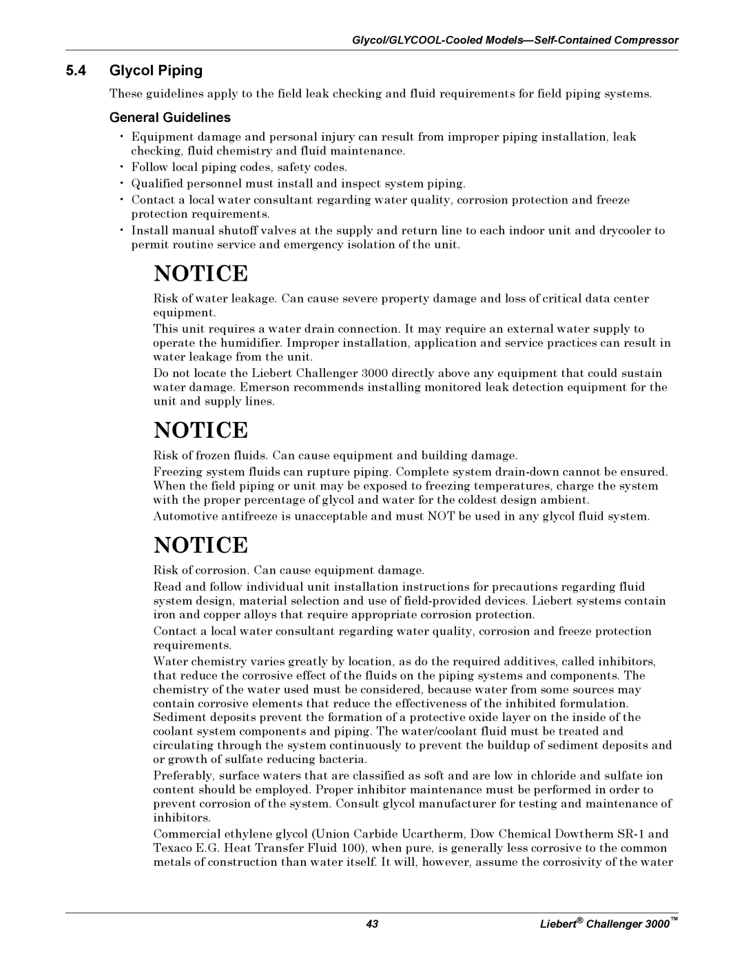 Emerson 3000 installation manual Glycol Piping, General Guidelines 