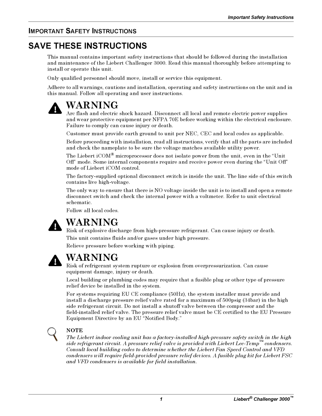 Emerson 3000 installation manual Important Safety Instructions 