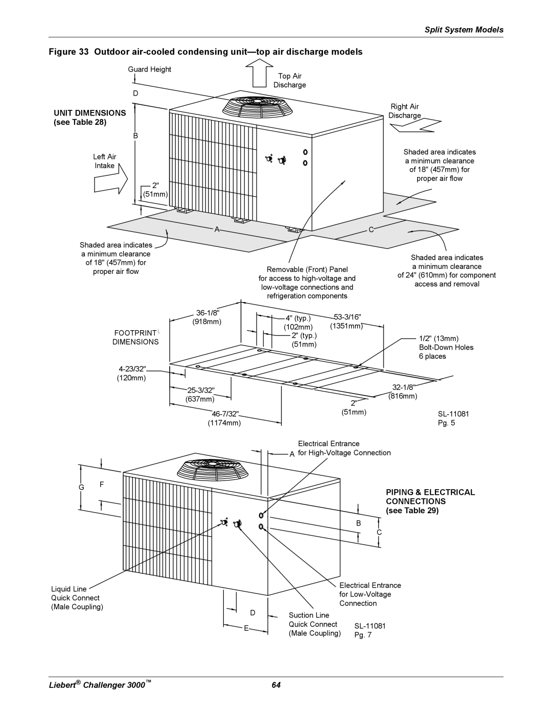 Emerson 3000 installation manual Outdoor air-cooled condensing unit-top air discharge models, See Table 