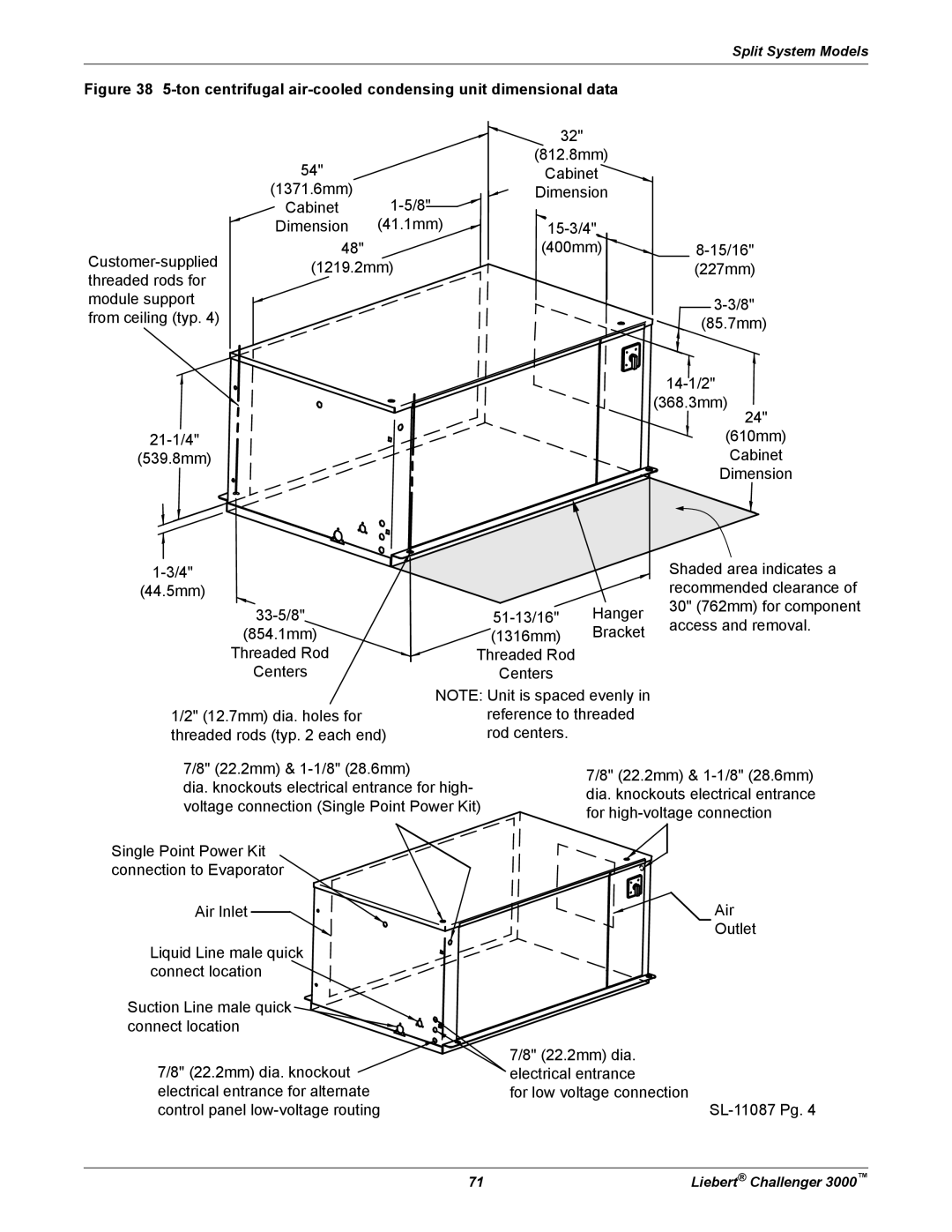 Emerson 3000 installation manual Ton centrifugal air-cooled condensing unit dimensional data 