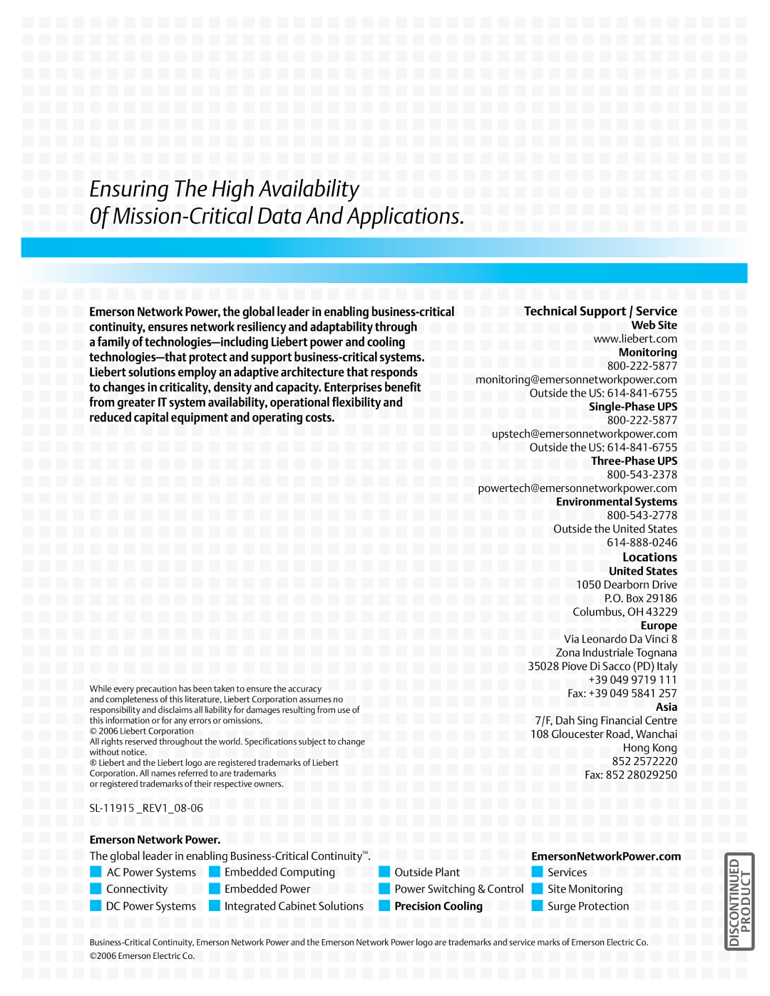 Emerson 3000 manual Web Site, Outside the US, Environmental Systems, Europe, Asia 