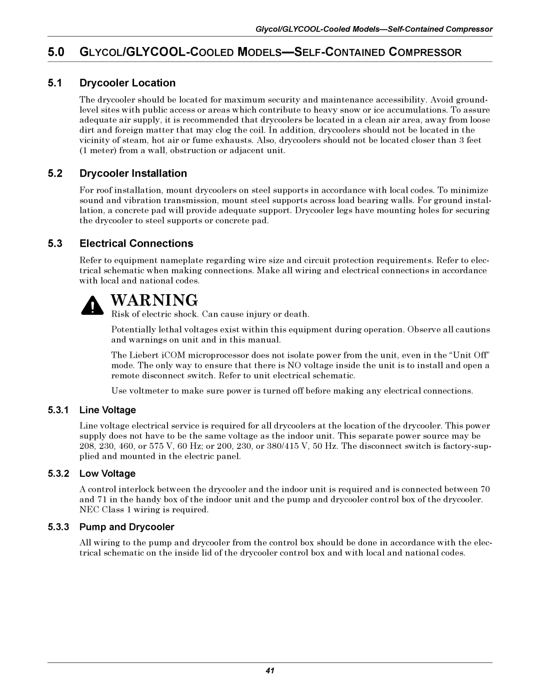 Emerson 3000 installation manual Drycooler Location, Drycooler Installation, Pump and Drycooler 