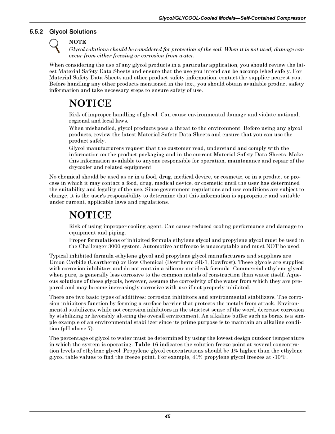 Emerson 3000 installation manual Glycol Solutions 