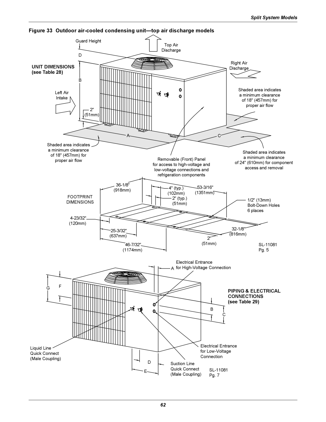 Emerson 3000 installation manual Outdoor air-cooled condensing unit-top air discharge models, See Table 