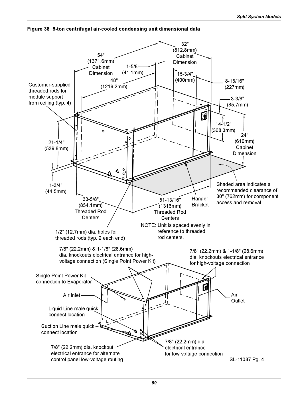 Emerson 3000 installation manual Ton centrifugal air-cooled condensing unit dimensional data 