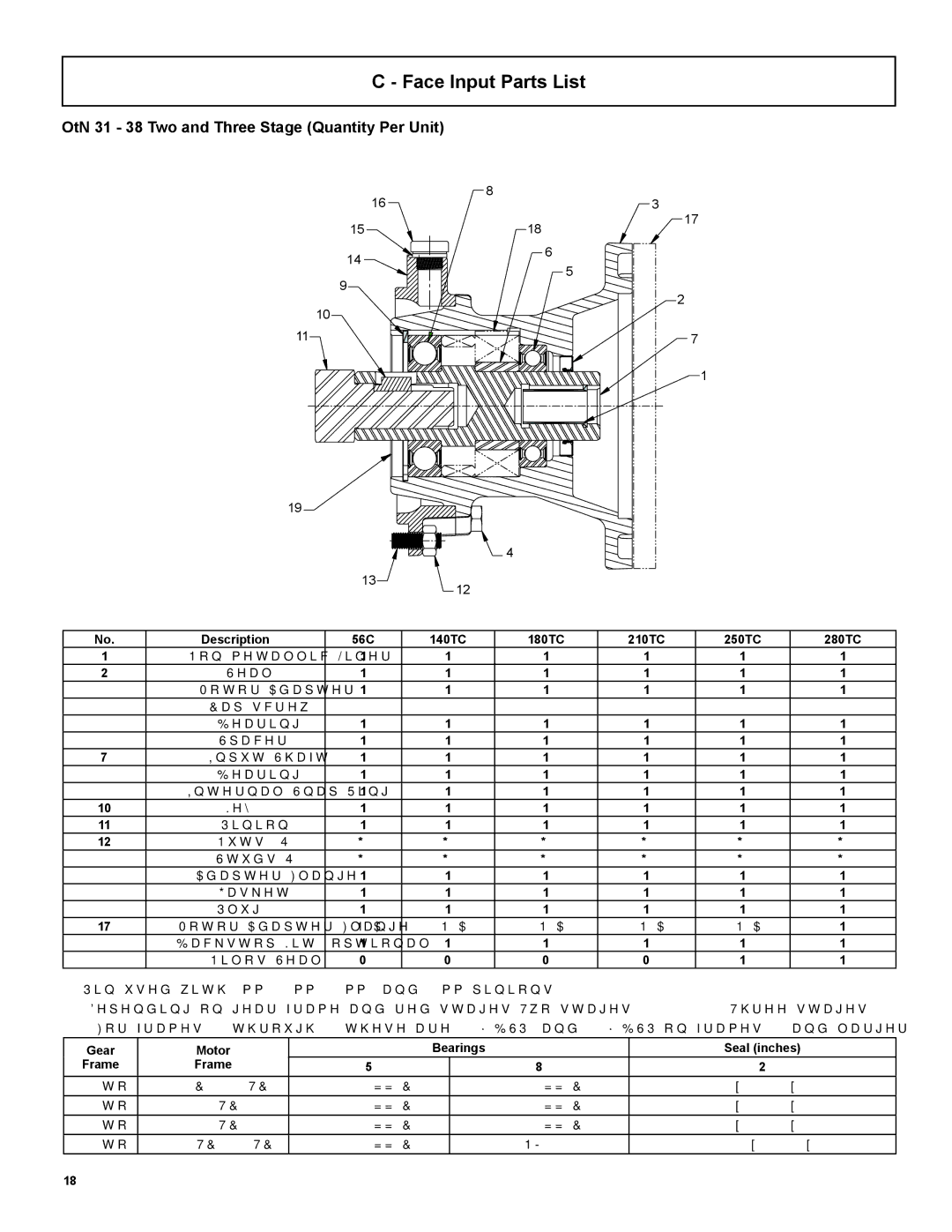 Emerson 3000 Face Input Parts List, OtN 31 38 Two and Three Stage Quantity Per Unit, Gear Motor Bearings Seal inches Frame 