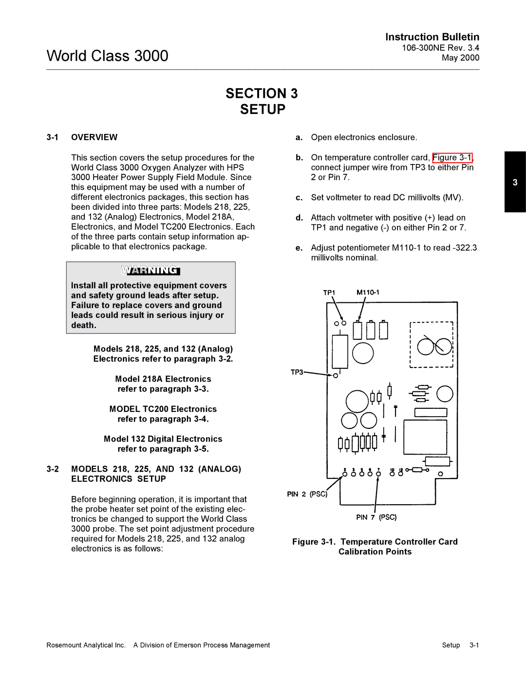 Emerson 3000 manual Section Setup, Electronics Setup 