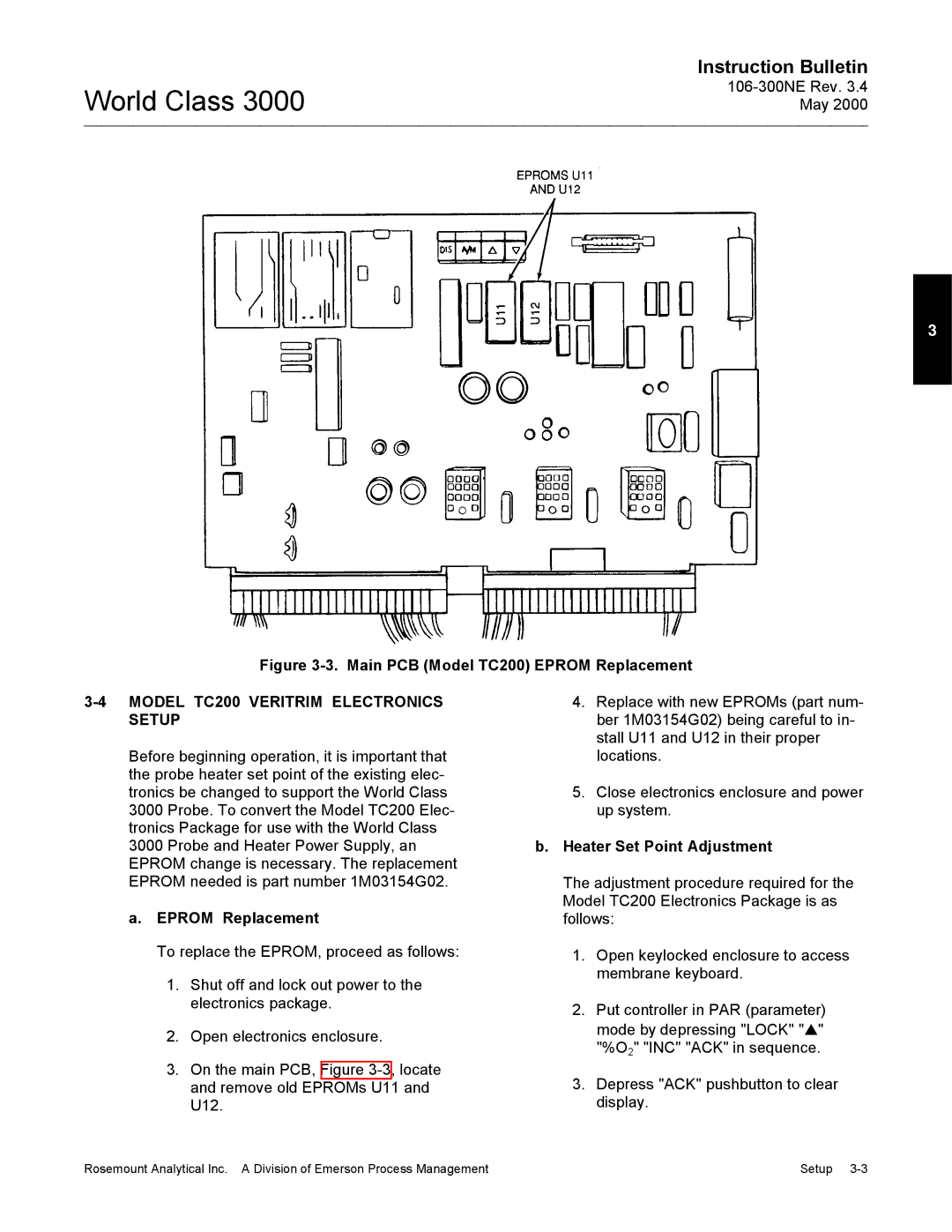 Emerson 3000 manual Model TC200 Veritrim Electronics Setup, Eprom Replacement, Heater Set Point Adjustment 