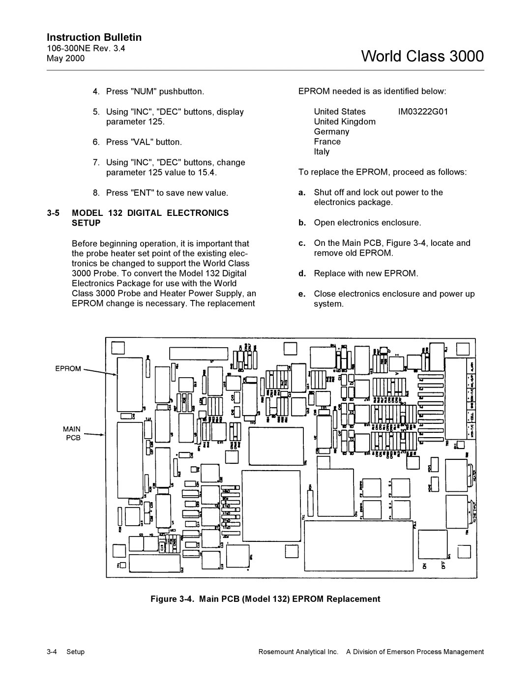 Emerson 3000 manual Model 132 Digital Electronics Setup, Main PCB Model 132 Eprom Replacement 