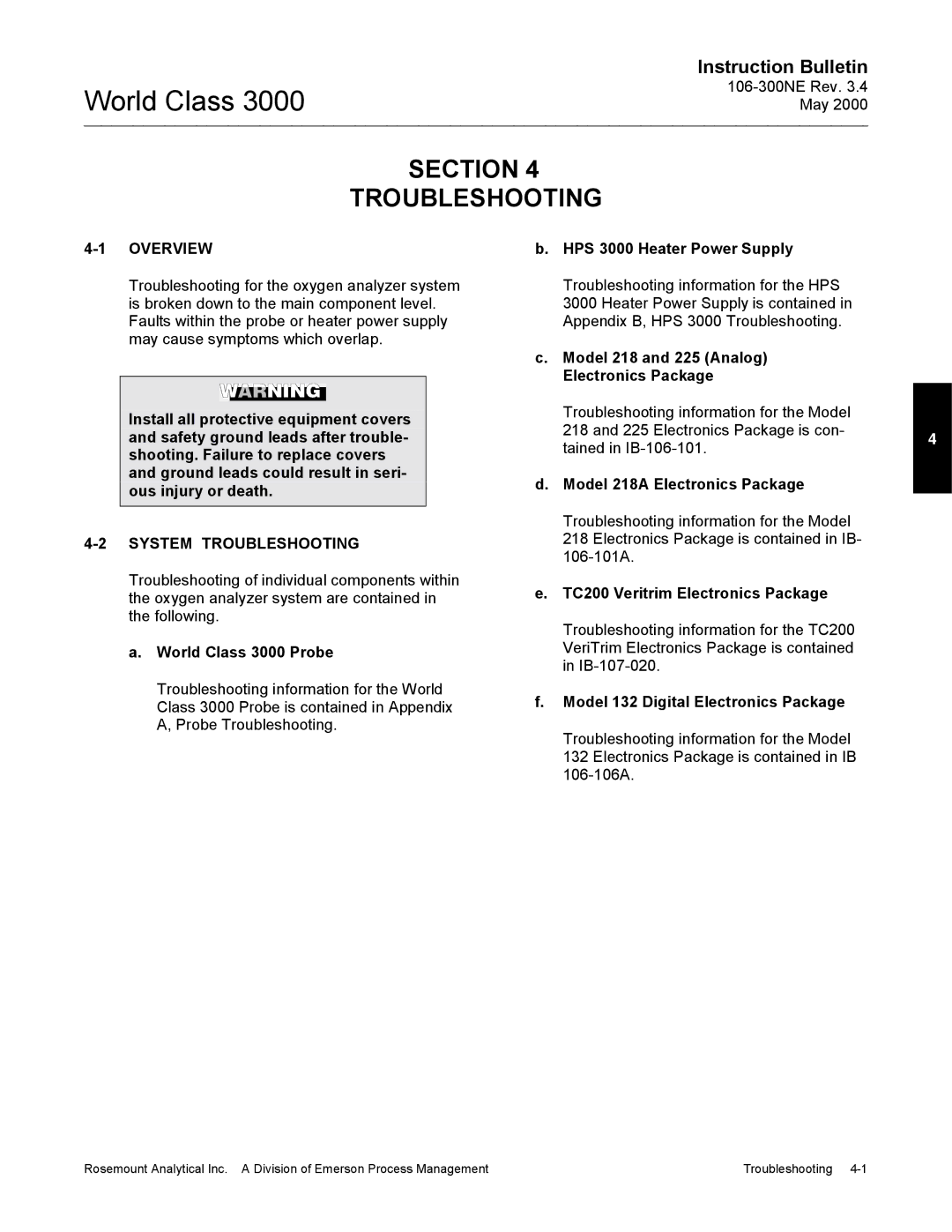 Emerson 3000 manual Section Troubleshooting, System Troubleshooting 