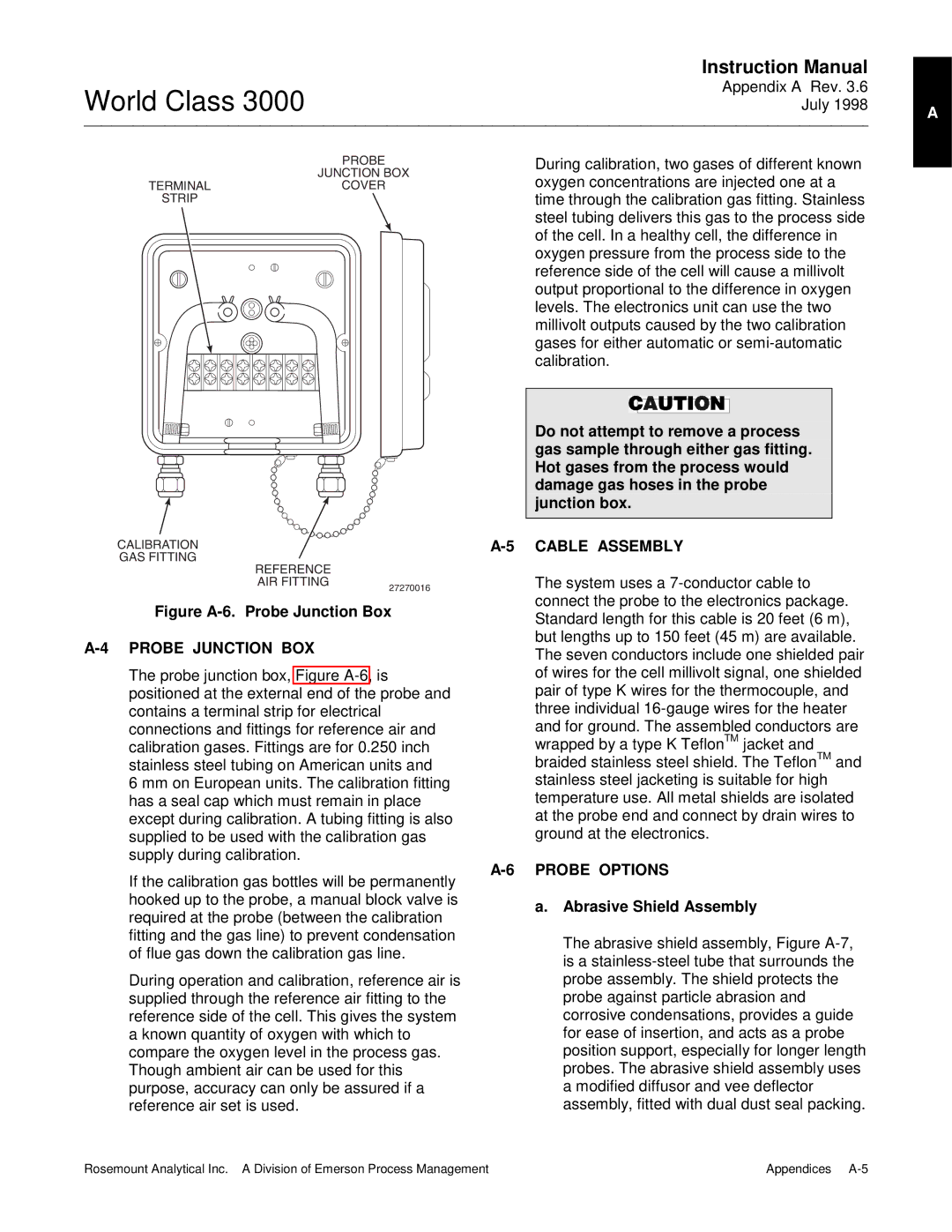 Emerson 3000 manual Probe Junction BOX, Cable Assembly, Probe Options, Abrasive Shield Assembly 