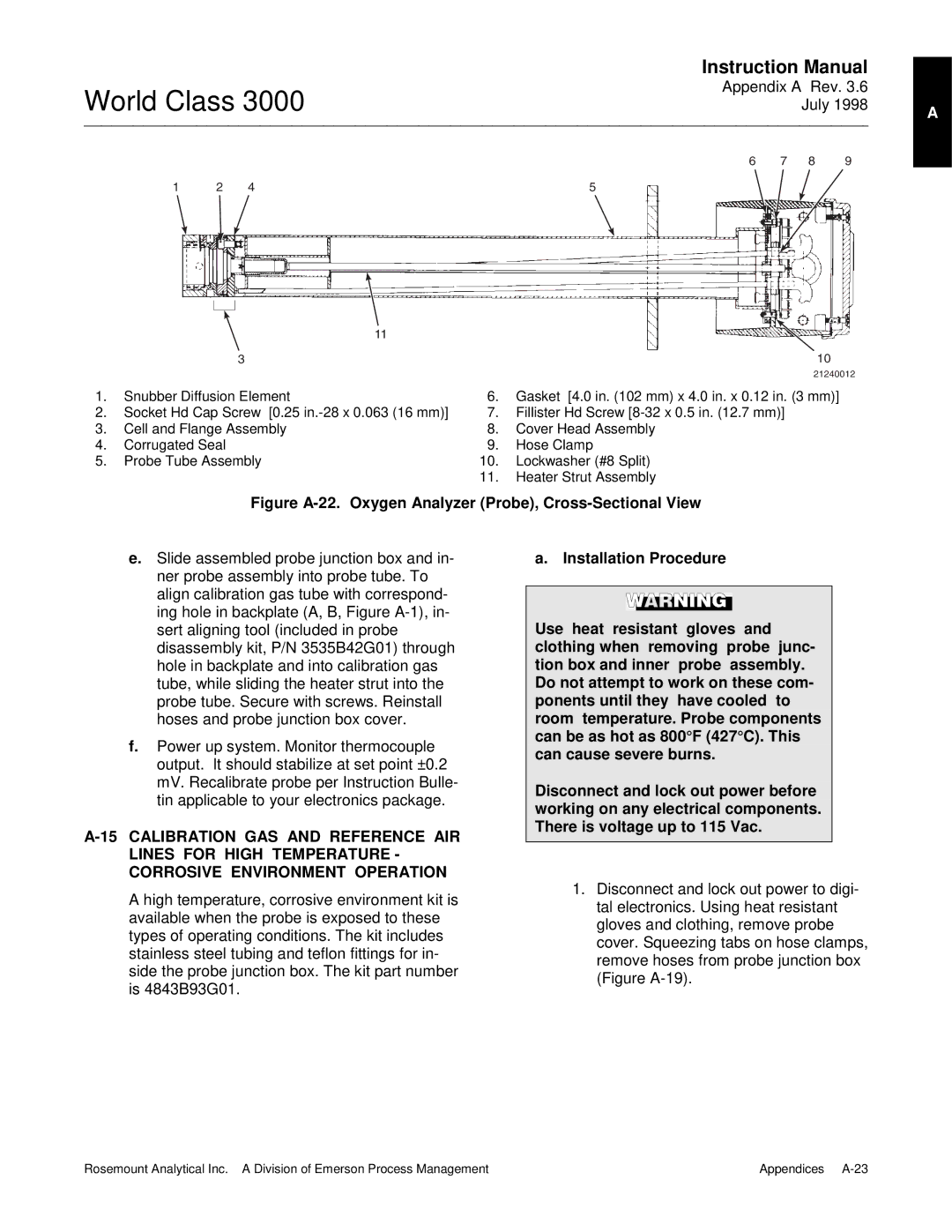 Emerson 3000 manual Figure A-22. Oxygen Analyzer Probe, Cross-Sectional View 