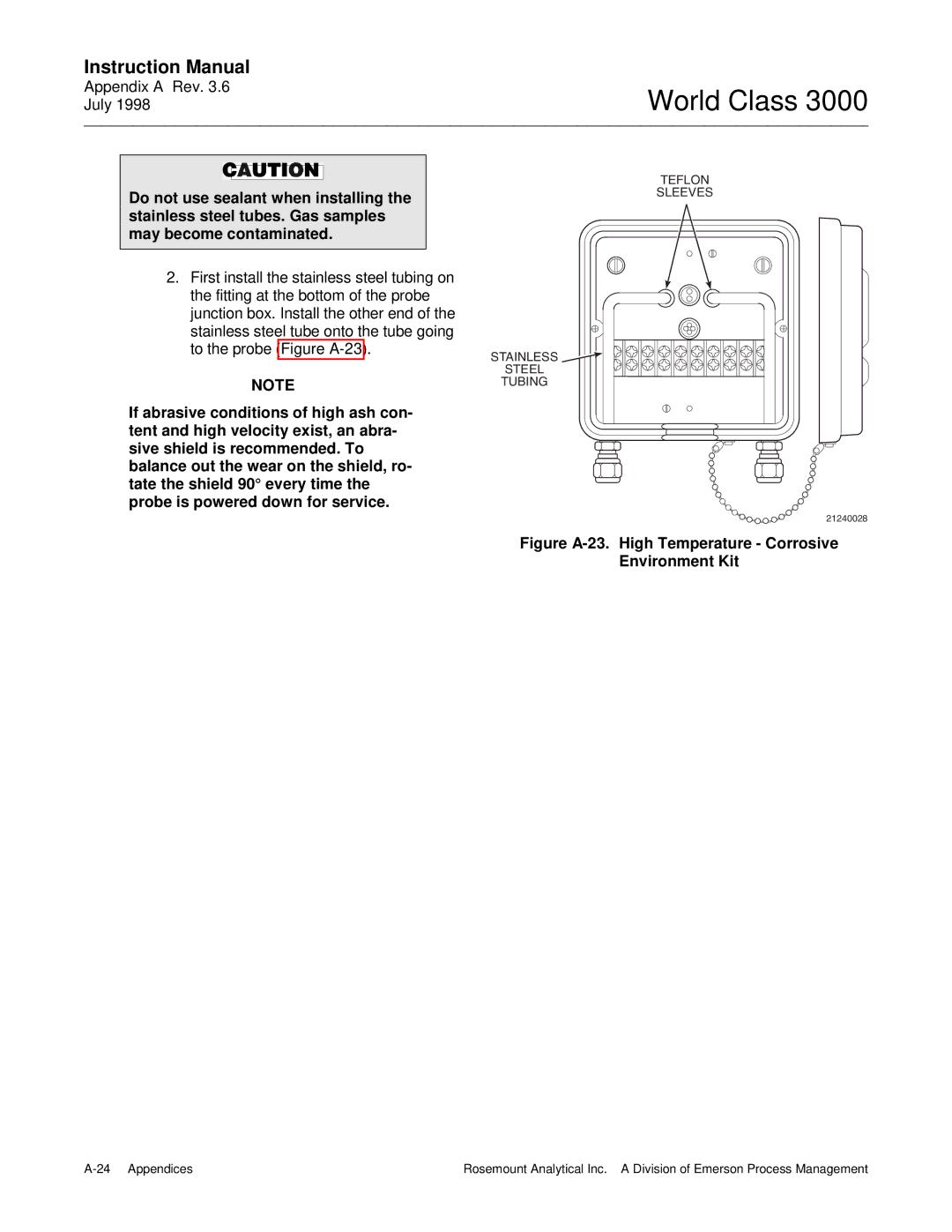 Emerson 3000 manual Figure A-23. High Temperature Corrosive Environment Kit 