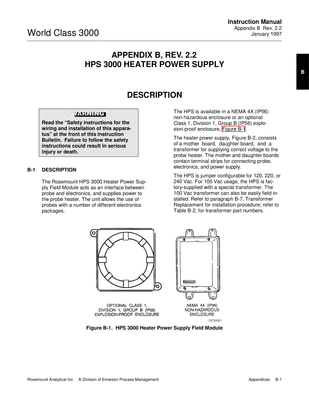 Emerson manual Appendix B, REV HPS 3000 Heater Power Supply Description 