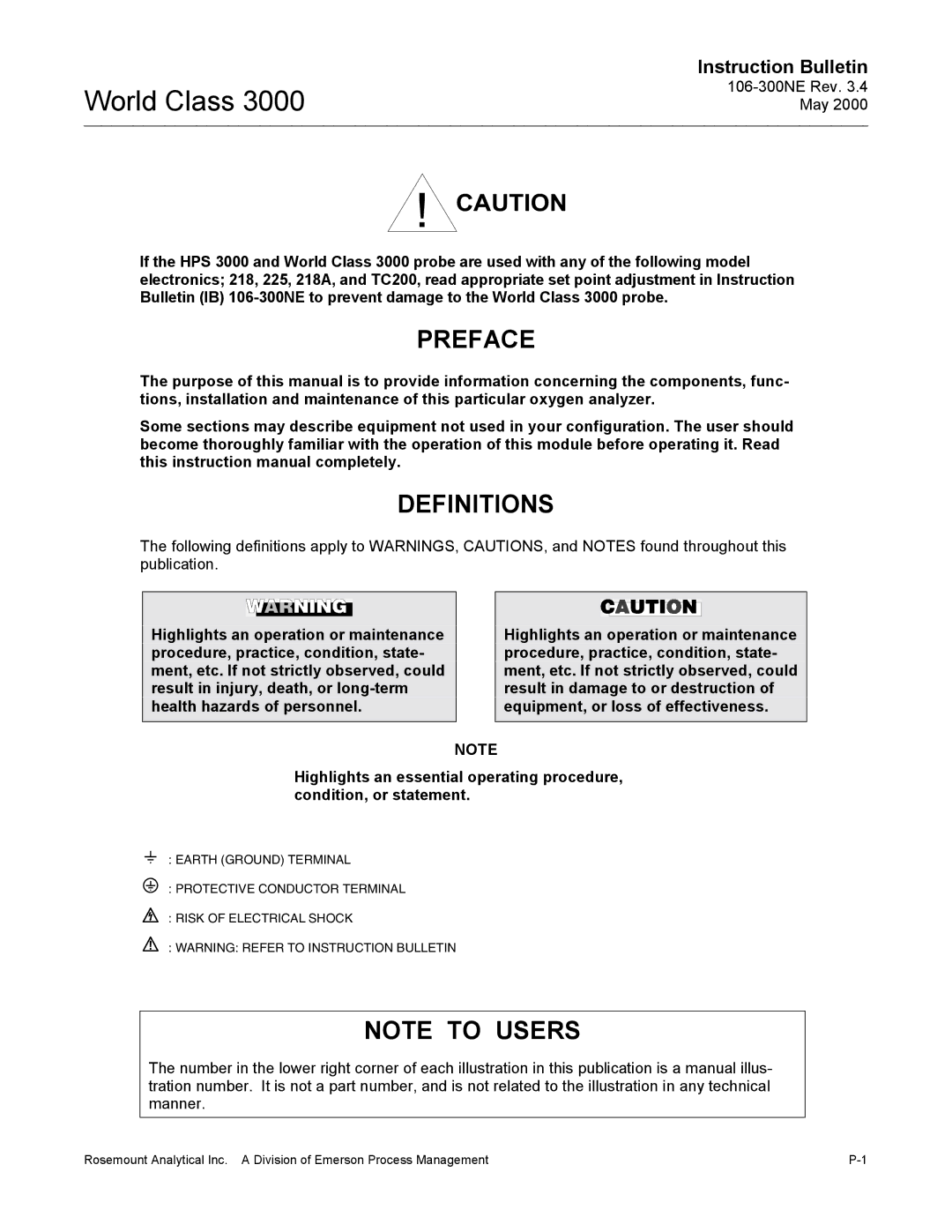 Emerson 3000 manual Preface, Definitions 