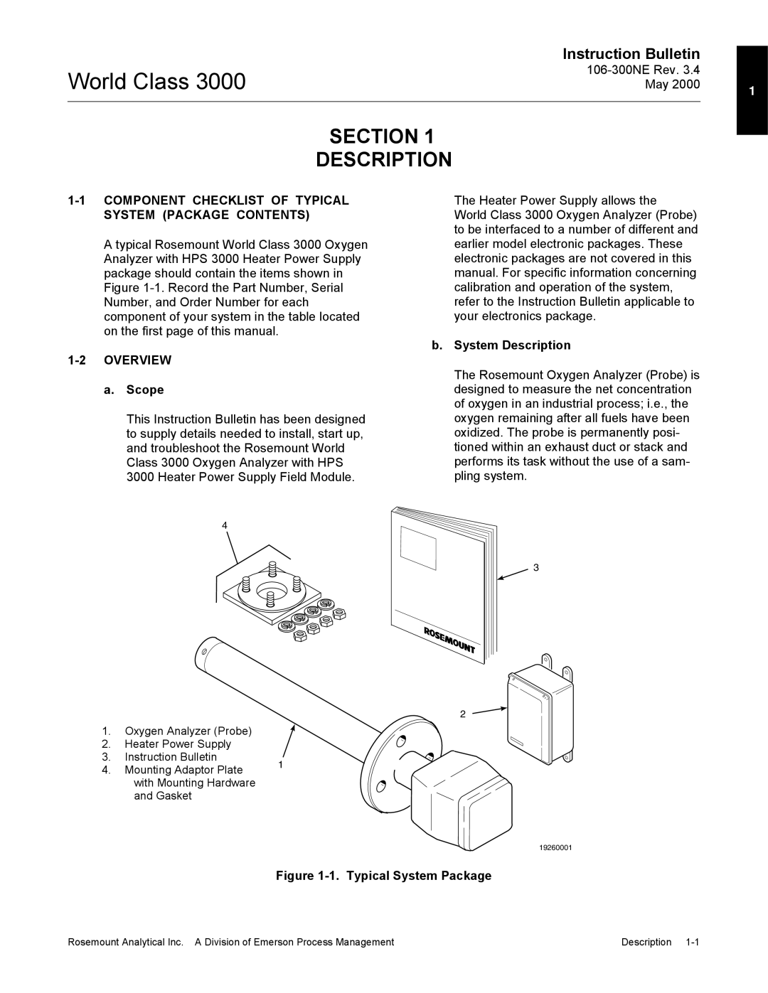 Emerson 3000 manual Section Description, Component Checklist of Typical System Package Contents, Overview 