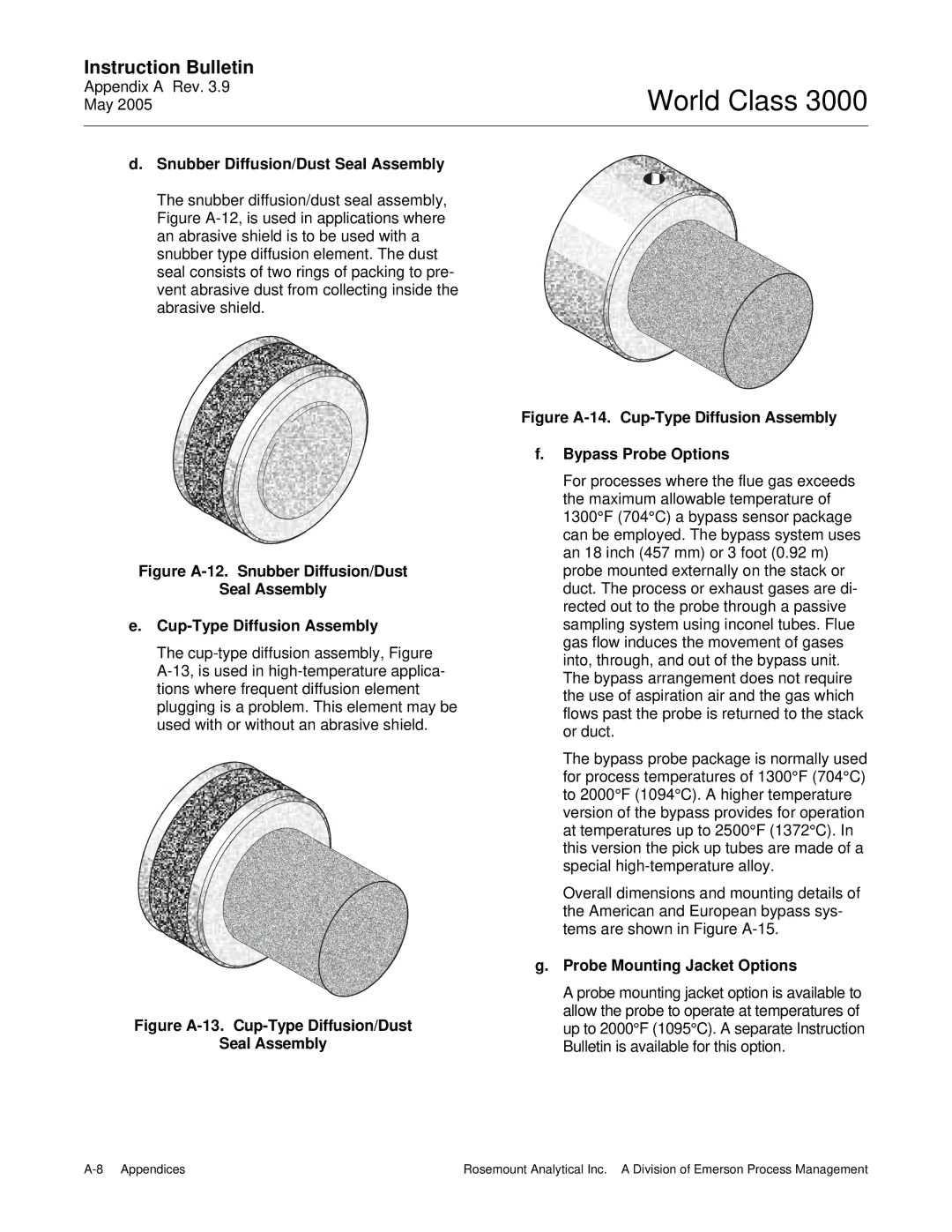 Emerson 3000 instruction manual Snubber Diffusion/Dust Seal Assembly, Probe Mounting Jacket Options 