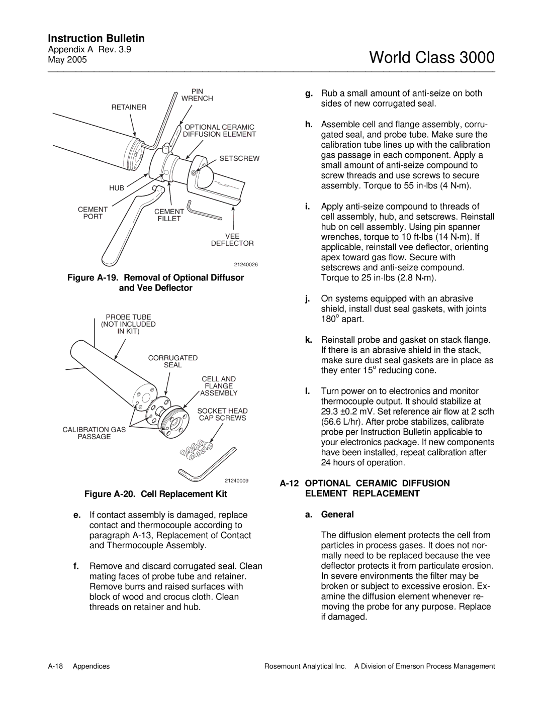 Emerson 3000 instruction manual Optional Ceramic Diffusion Element Replacement, General 