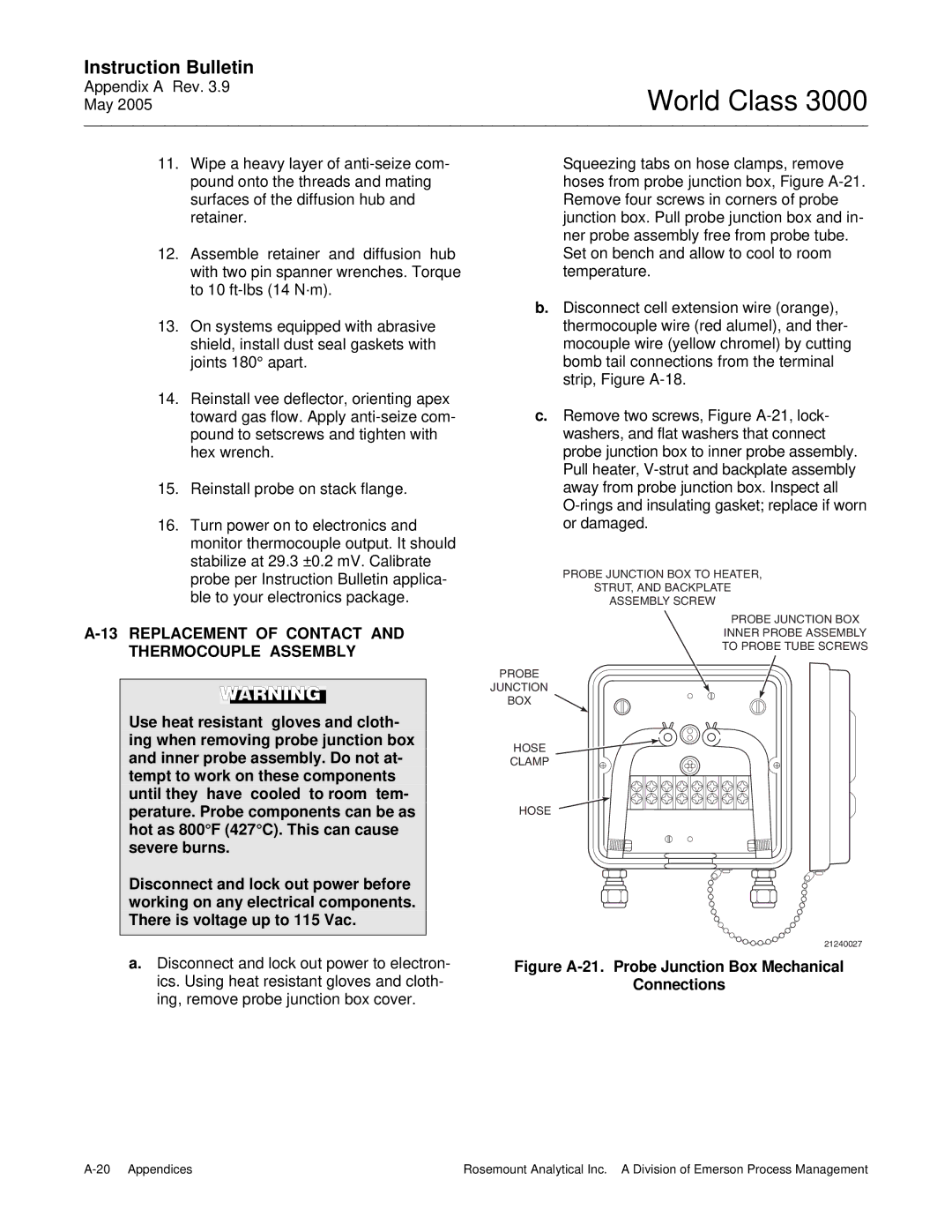 Emerson 3000 Replacement of Contact Thermocouple Assembly, Figure A-21. Probe Junction Box Mechanical Connections 