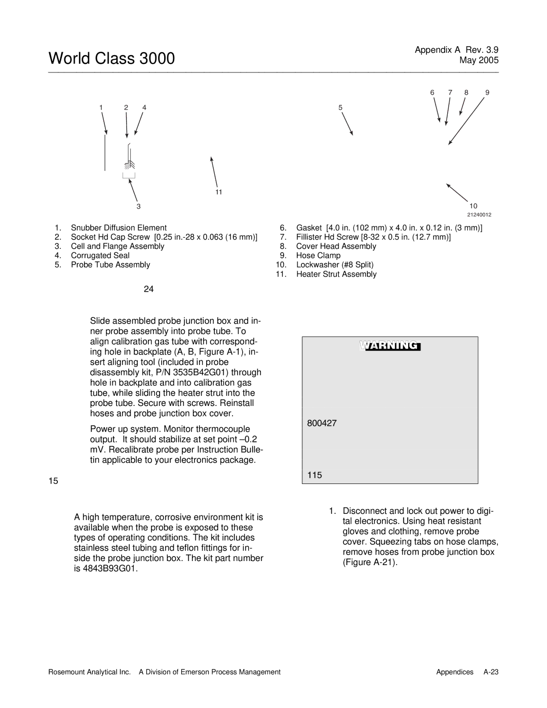 Emerson 3000 instruction manual Figure A-24. Oxygen Analyzer Probe, Cross-Sectional View 