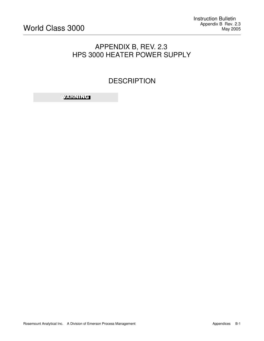 Emerson Appendix B, REV HPS 3000 Heater Power Supply Description, Figure B-1. HPS 3000 Heater Power Supply Field Module 