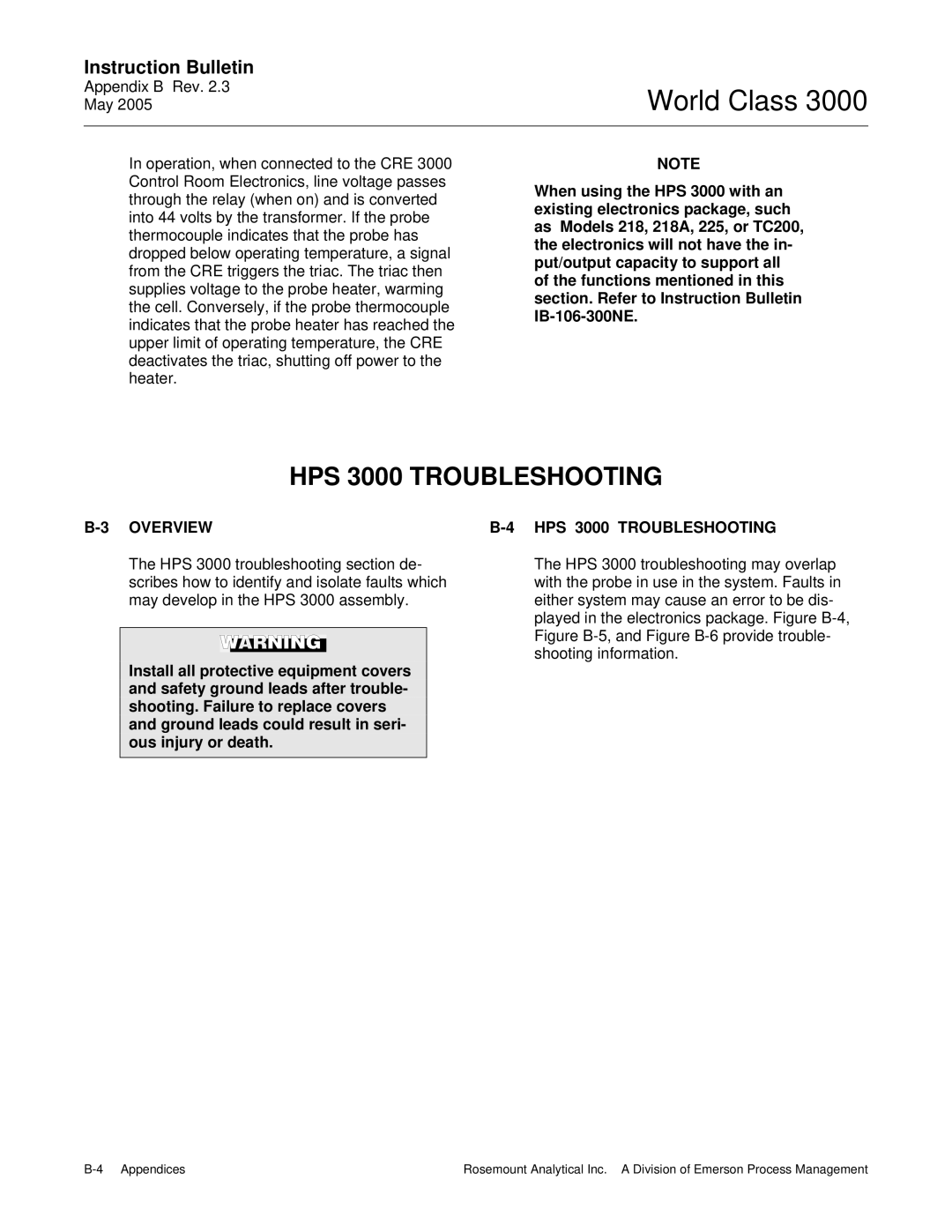 Emerson instruction manual Overview HPS 3000 Troubleshooting 