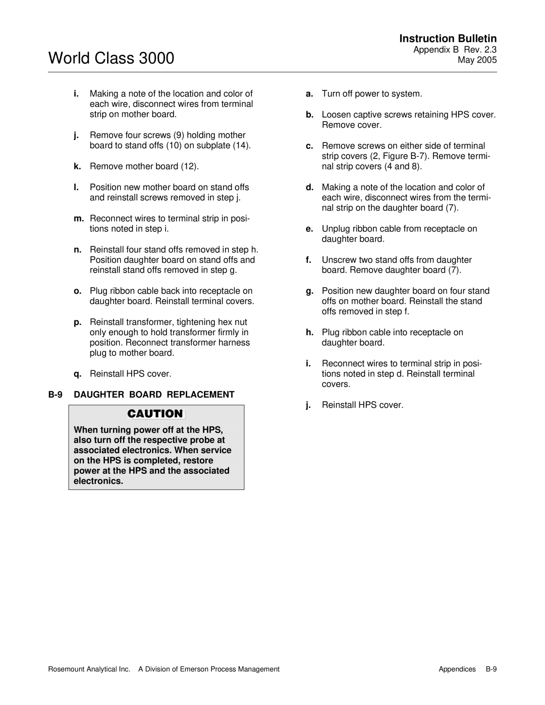 Emerson 3000 instruction manual Daughter Board Replacement 