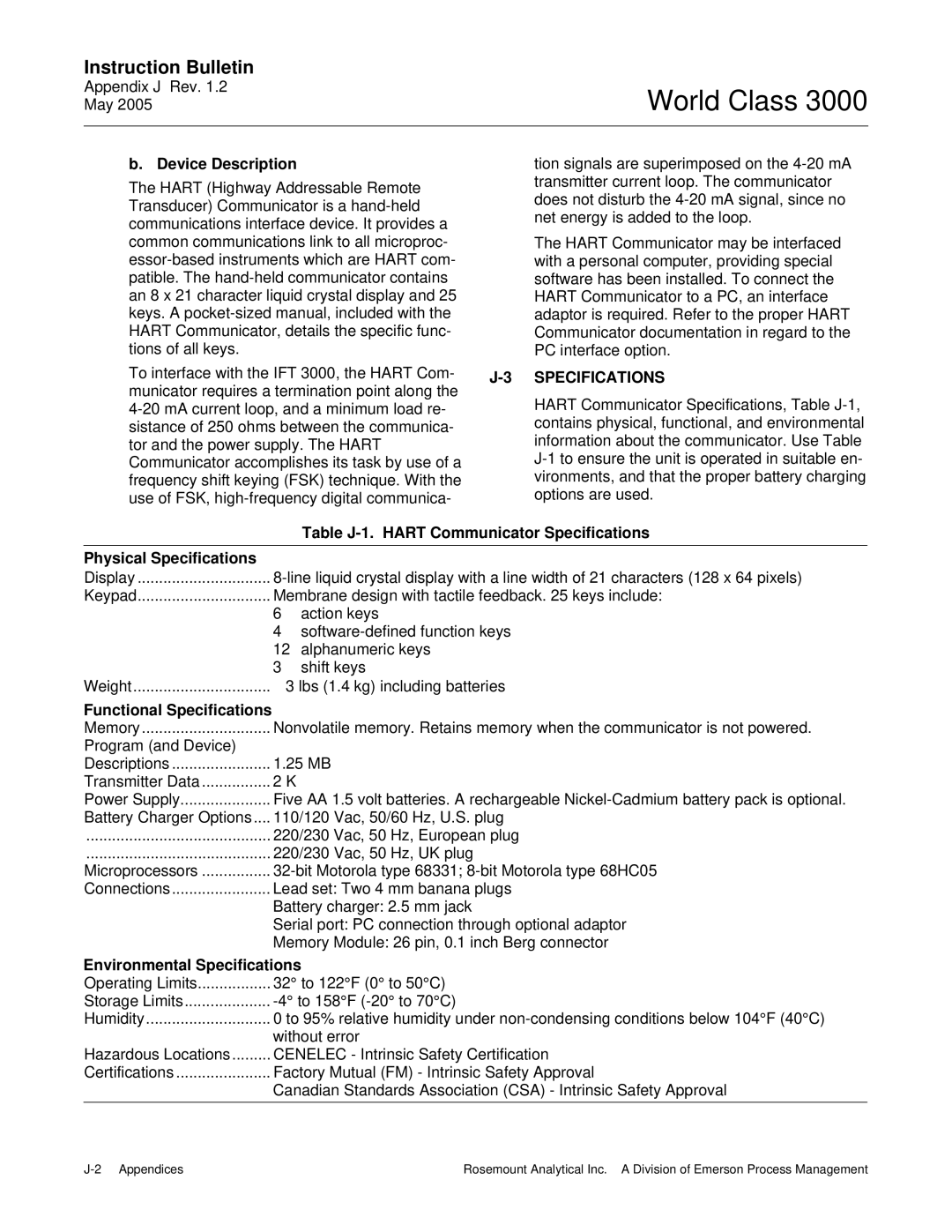 Emerson 3000 instruction manual Specifications 