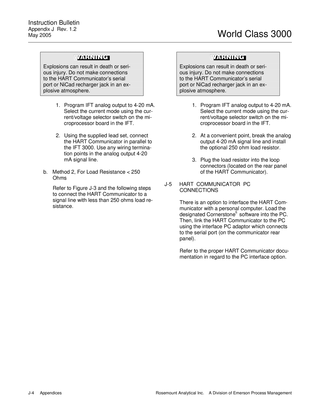 Emerson 3000 instruction manual Hart Communicator PC Connections 