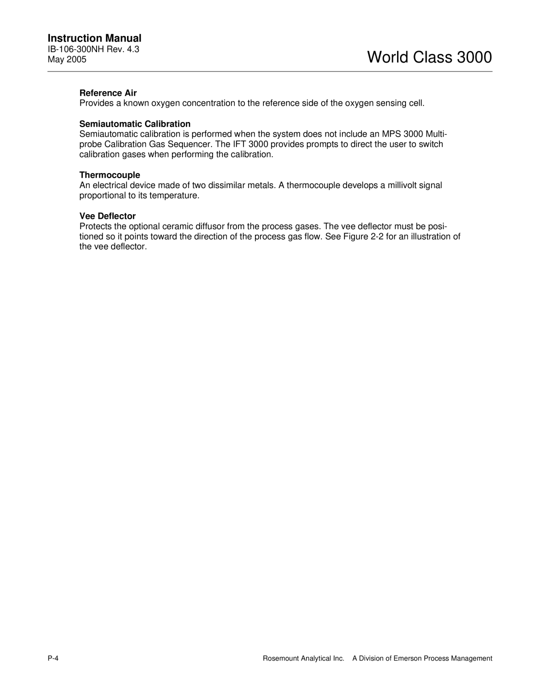 Emerson 3000 instruction manual Reference Air, Semiautomatic Calibration, Thermocouple, Vee Deflector 