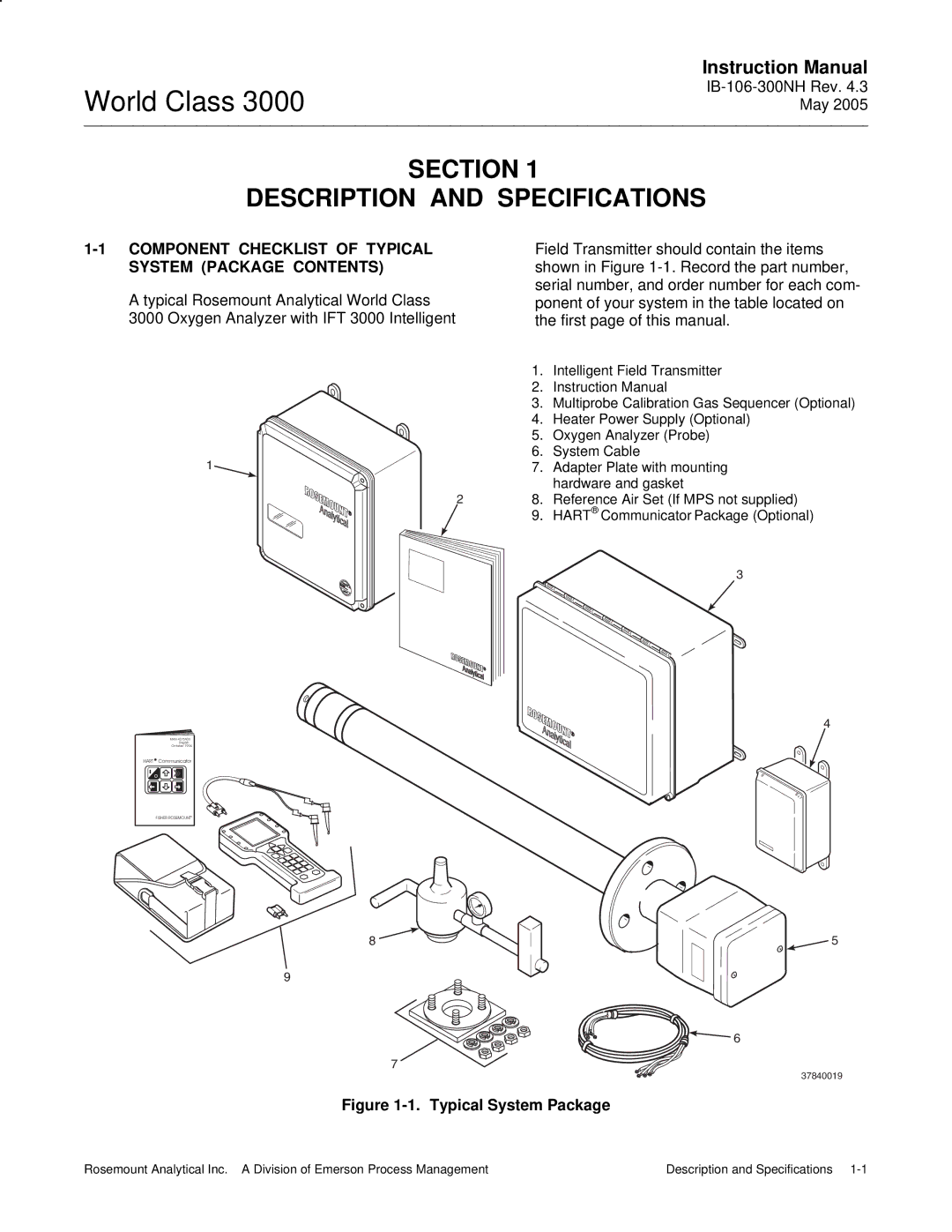 Emerson 3000 Section Description and Specifications, Component Checklist of Typical System Package Contents 