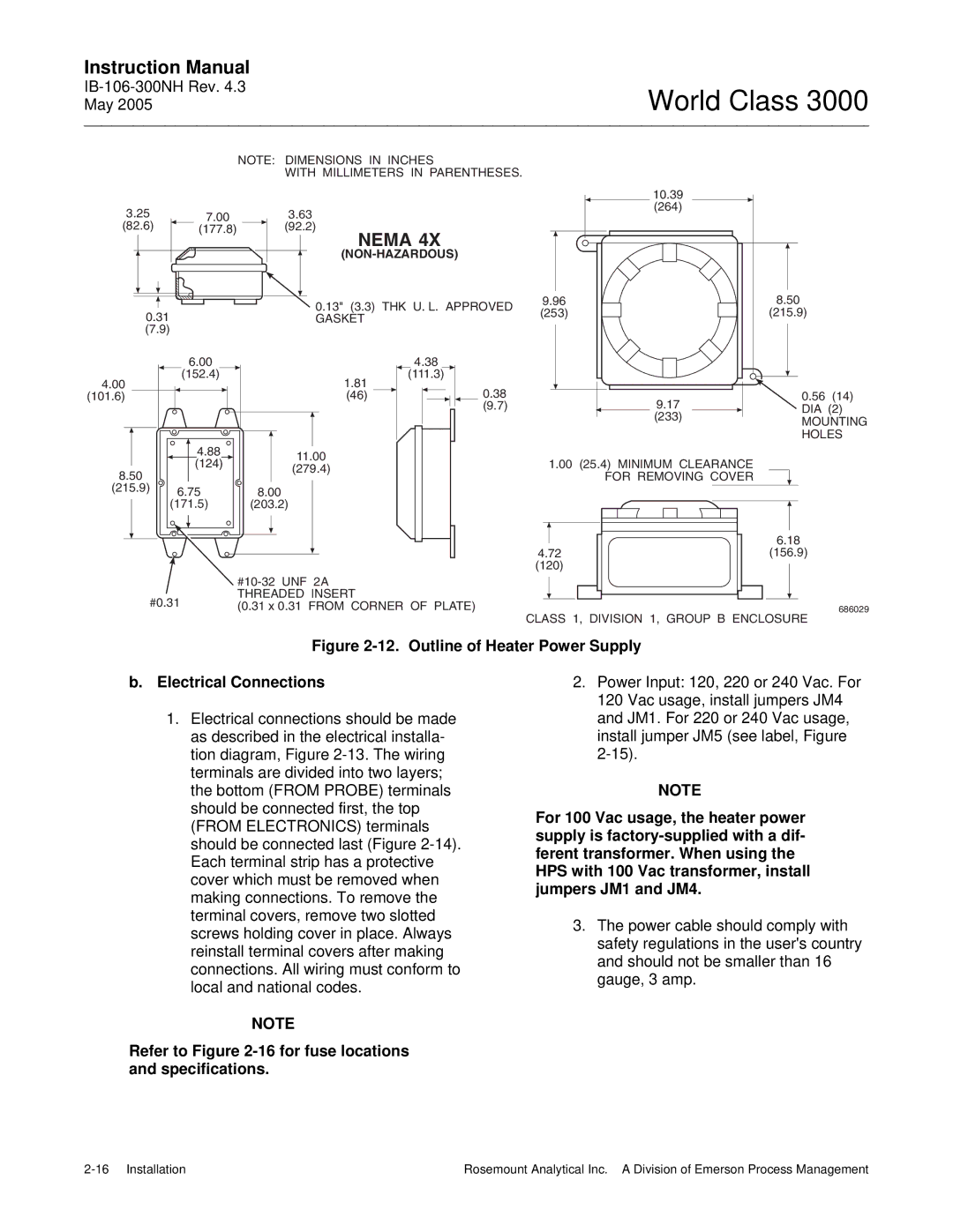 Emerson 3000 Outline of Heater Power Supply Electrical Connections, Refer to -16 for fuse locations and specifications 