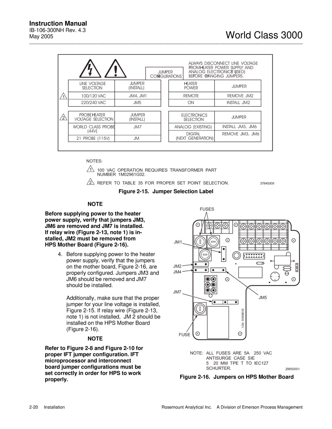 Emerson 3000 instruction manual Jumpers on HPS Mother Board 