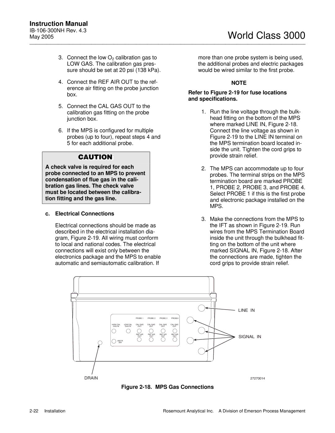 Emerson 3000 instruction manual Refer to -19 for fuse locations and specifications, MPS Gas Connections 