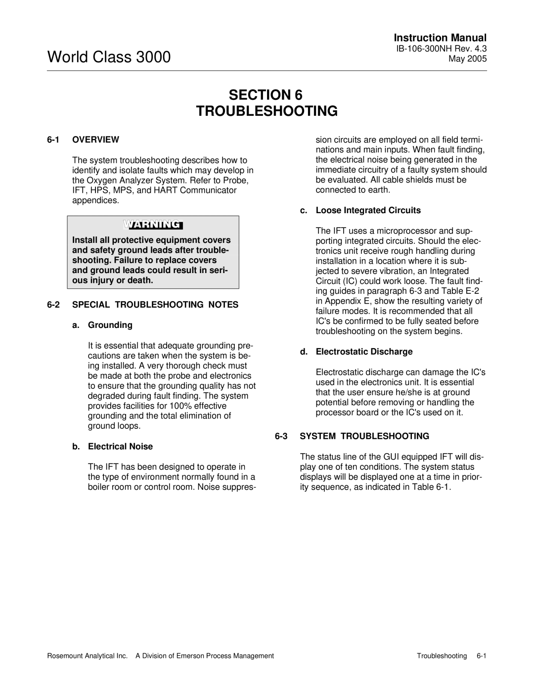 Emerson 3000 instruction manual Section Troubleshooting, Special Troubleshooting Notes, System Troubleshooting 