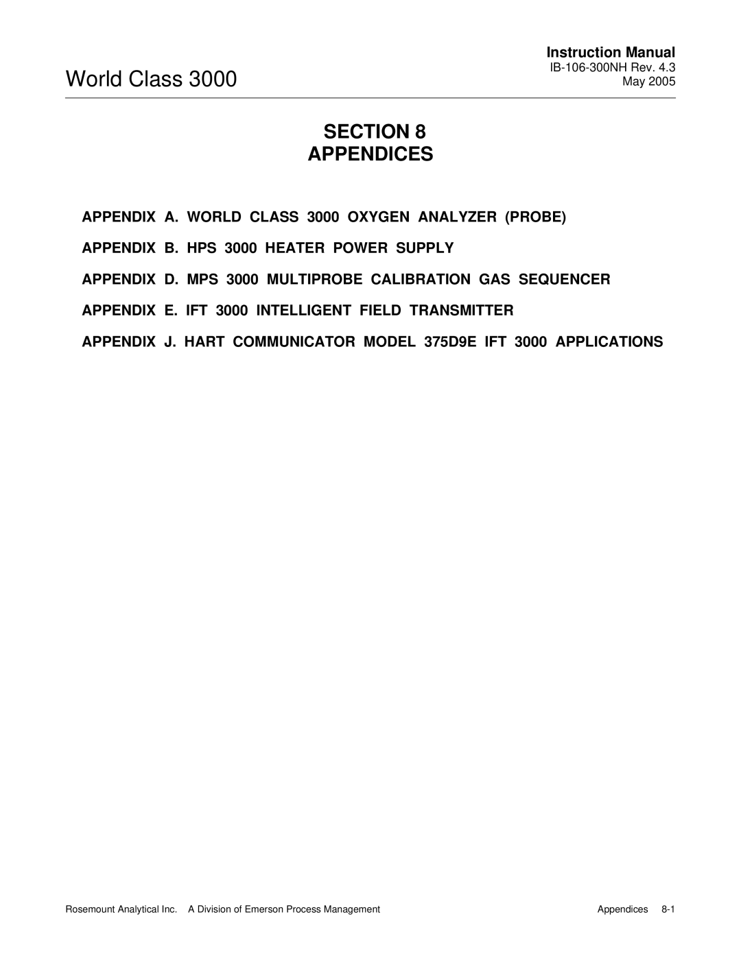 Emerson 3000 instruction manual Section Appendices 