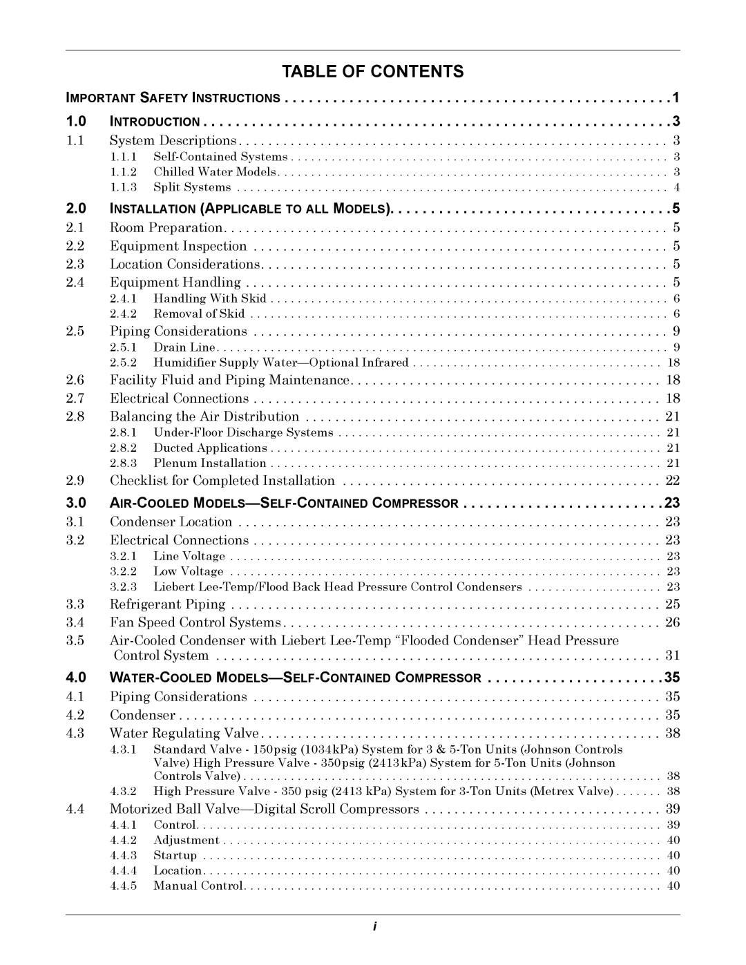 Emerson 3000 installation manual Table Of Contents 