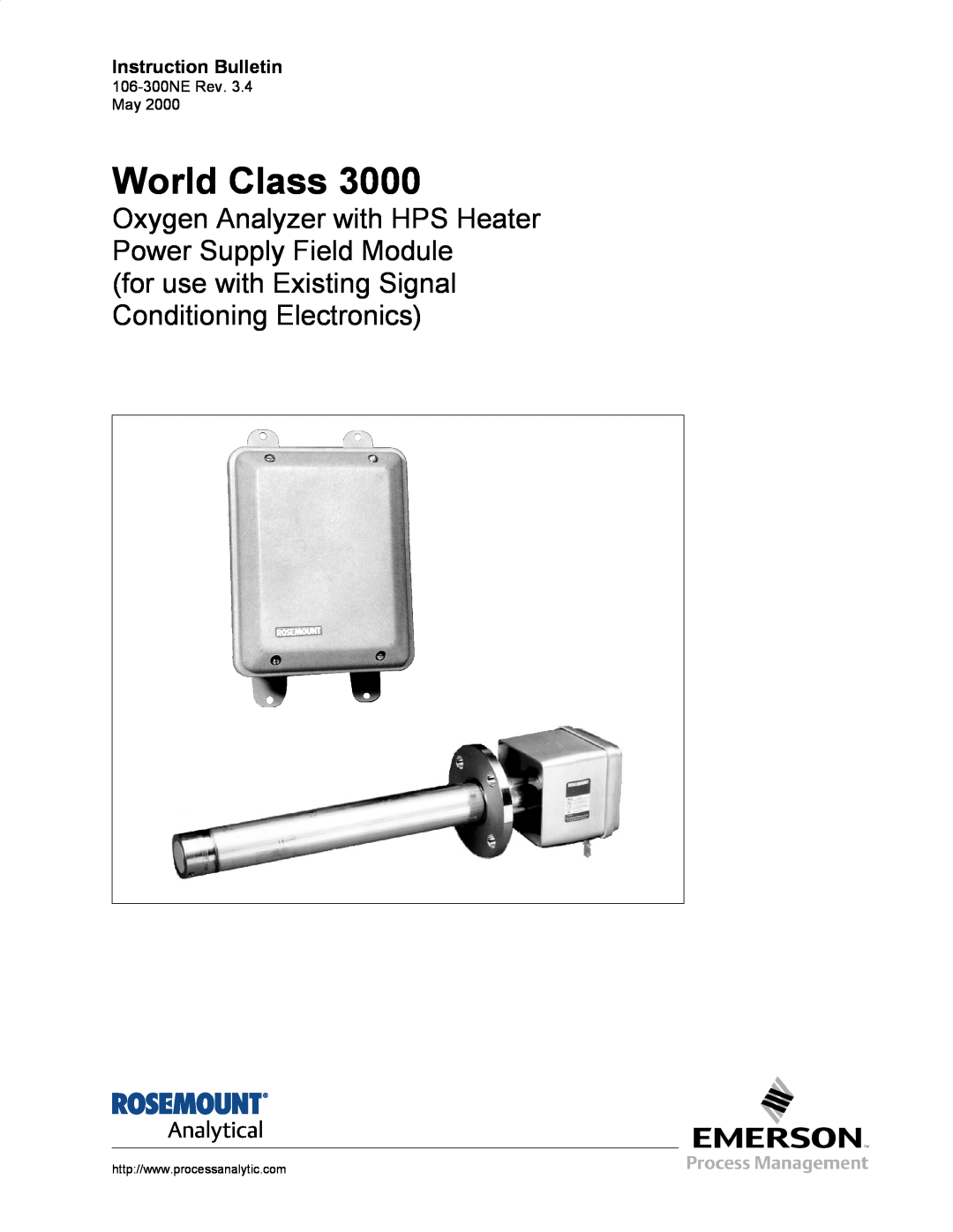 Emerson 3000 manual World Class, Instruction Bulletin 
