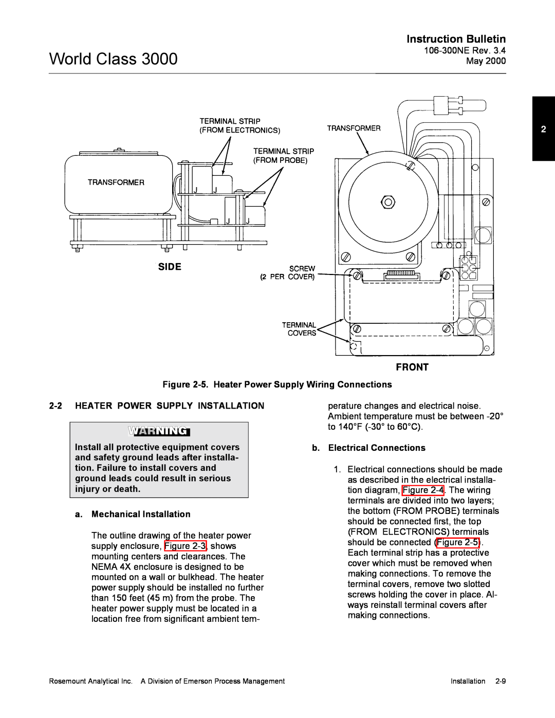 Emerson 3000 manual Instruction Bulletin, 5.Heater Power Supply Wiring Connections, 2-2HEATER POWER SUPPLY INSTALLATION 