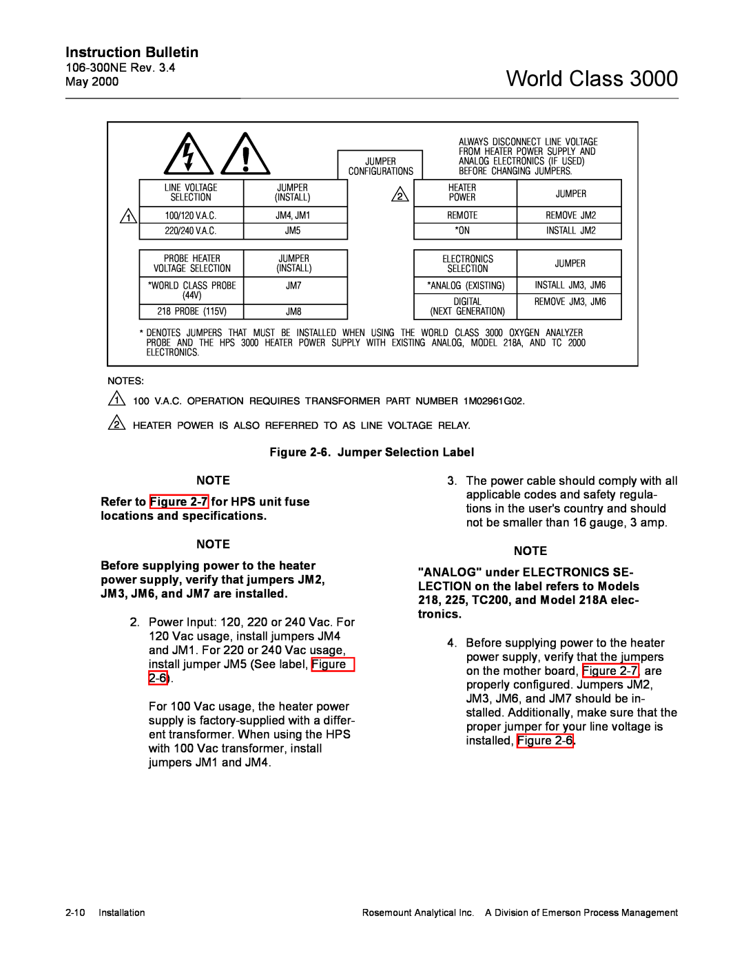 Emerson 3000 manual Instruction Bulletin, 6.Jumper Selection Label 