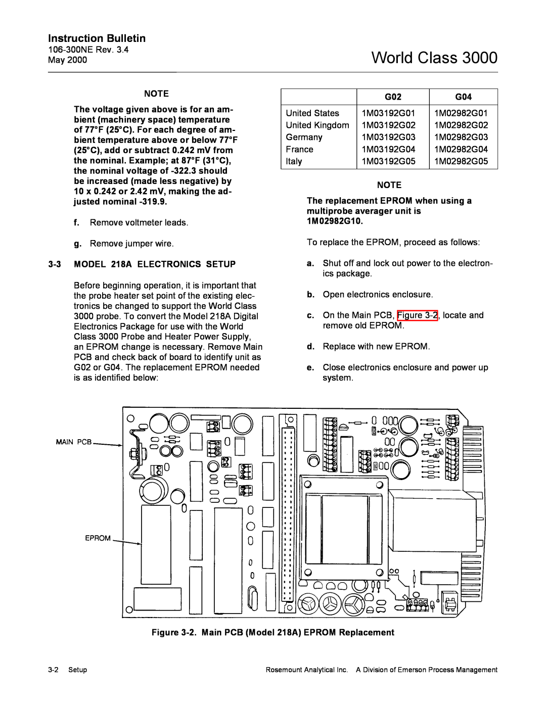 Emerson 3000 manual Instruction Bulletin, 3-3MODEL 218A ELECTRONICS SETUP 