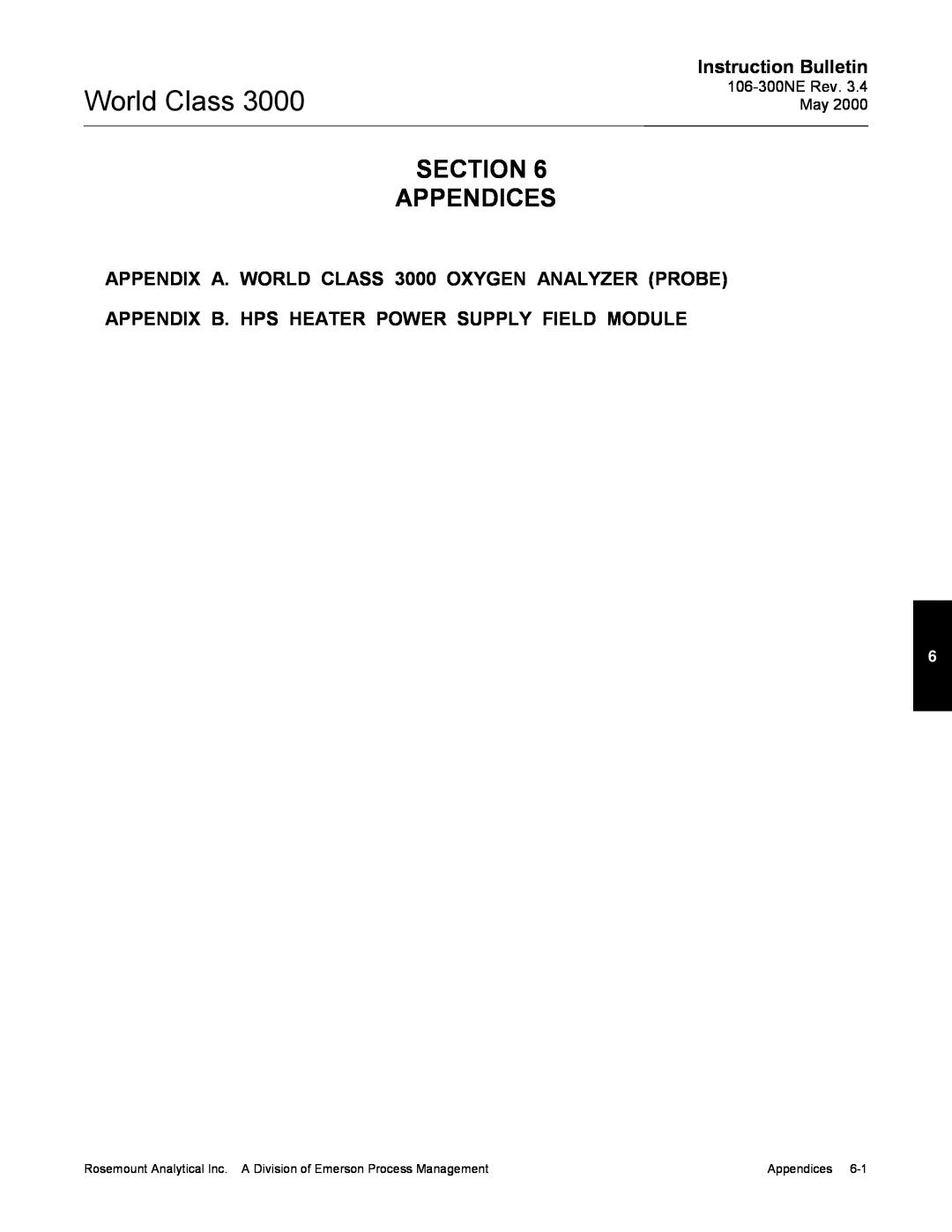 Emerson 3000 manual Section Appendices, Instruction Bulletin, Appendix B. Hps Heater Power Supply Field Module 