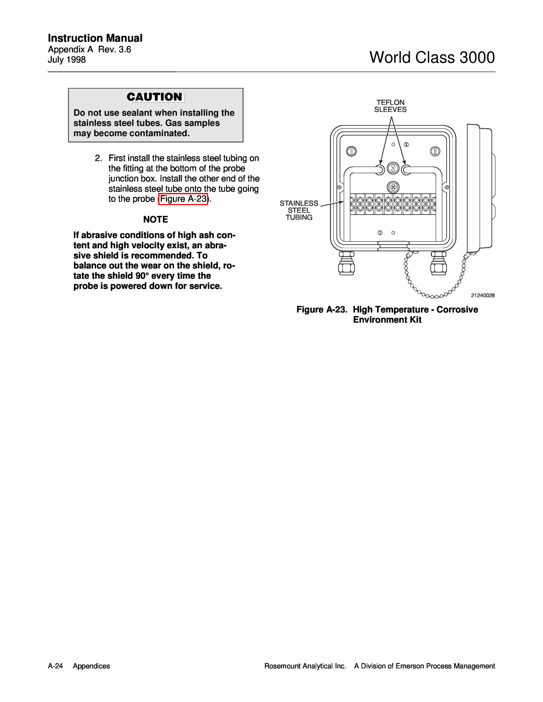 Emerson 3000 manual World Class, Figure A-23.High Temperature - Corrosive, Environment Kit 