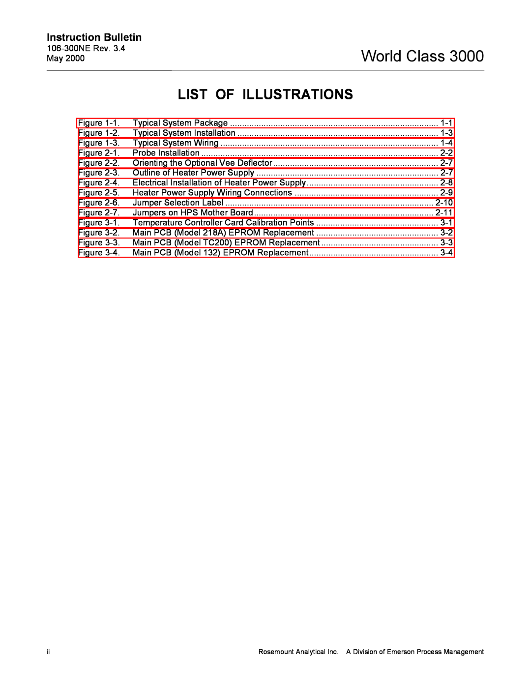 Emerson 3000 manual List Of Illustrations, Instruction Bulletin 
