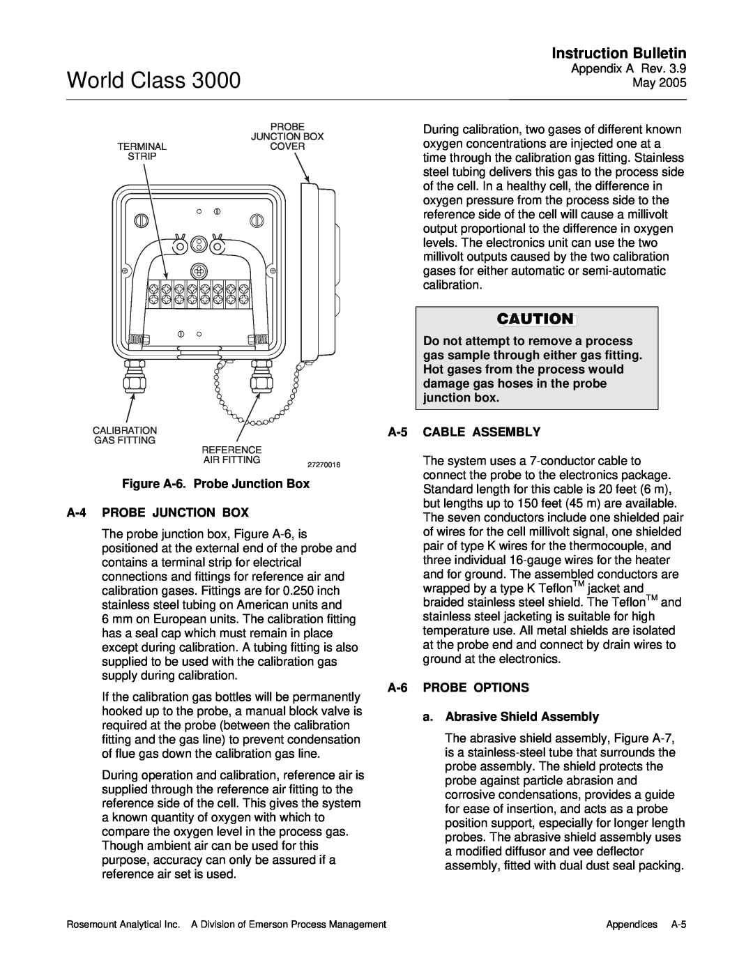 Emerson 3000 World Class, Instruction Bulletin, Figure A-6.Probe Junction Box, A-4PROBE JUNCTION BOX, A-5CABLE ASSEMBLY 