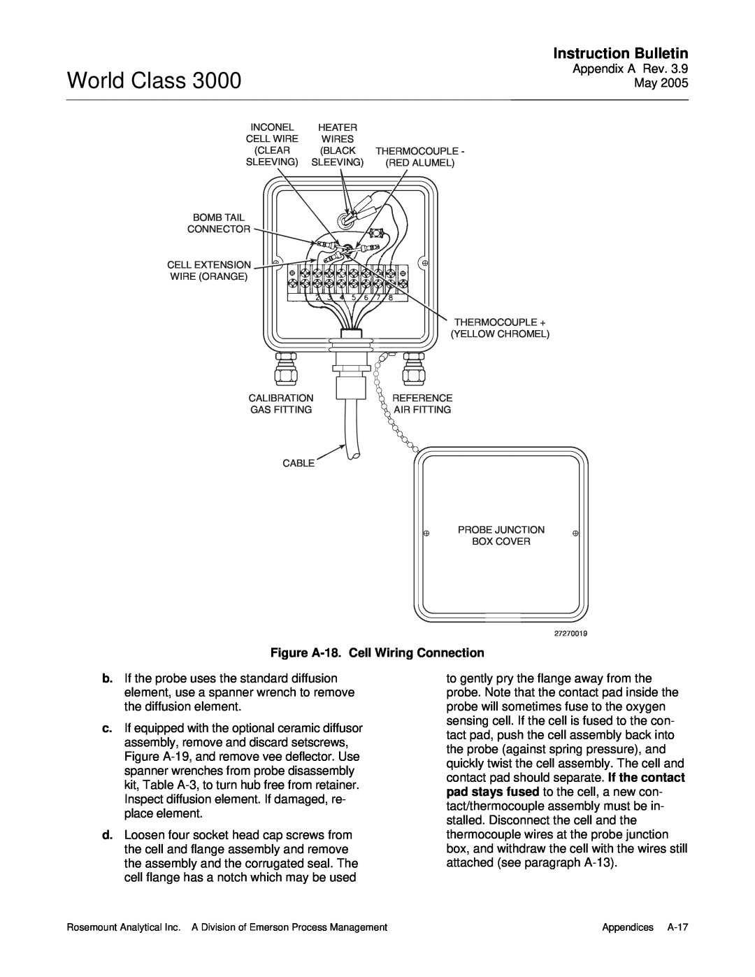Emerson 3000 instruction manual World Class, Instruction Bulletin, Figure A-18.Cell Wiring Connection 